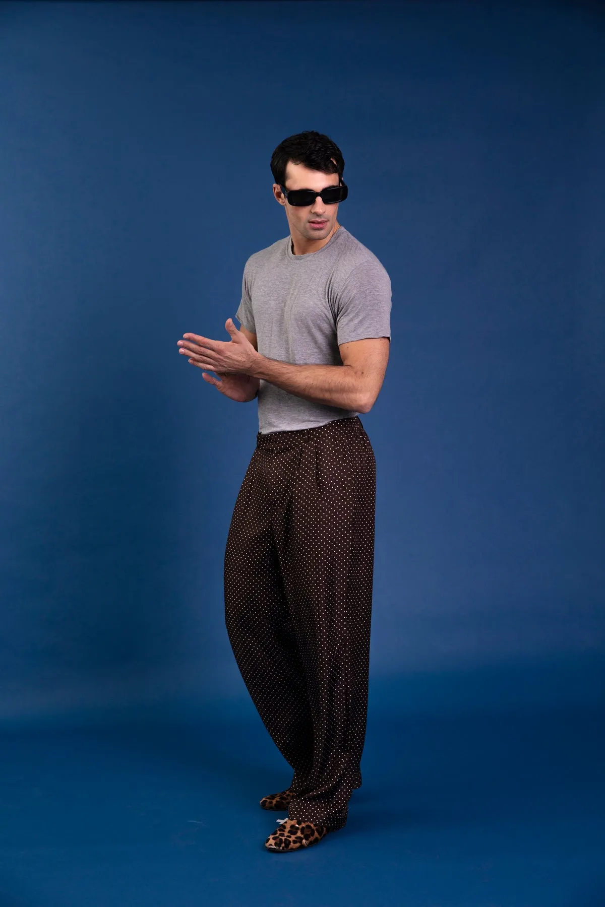 Salinas Silk Trouser Chocolate Dot Man