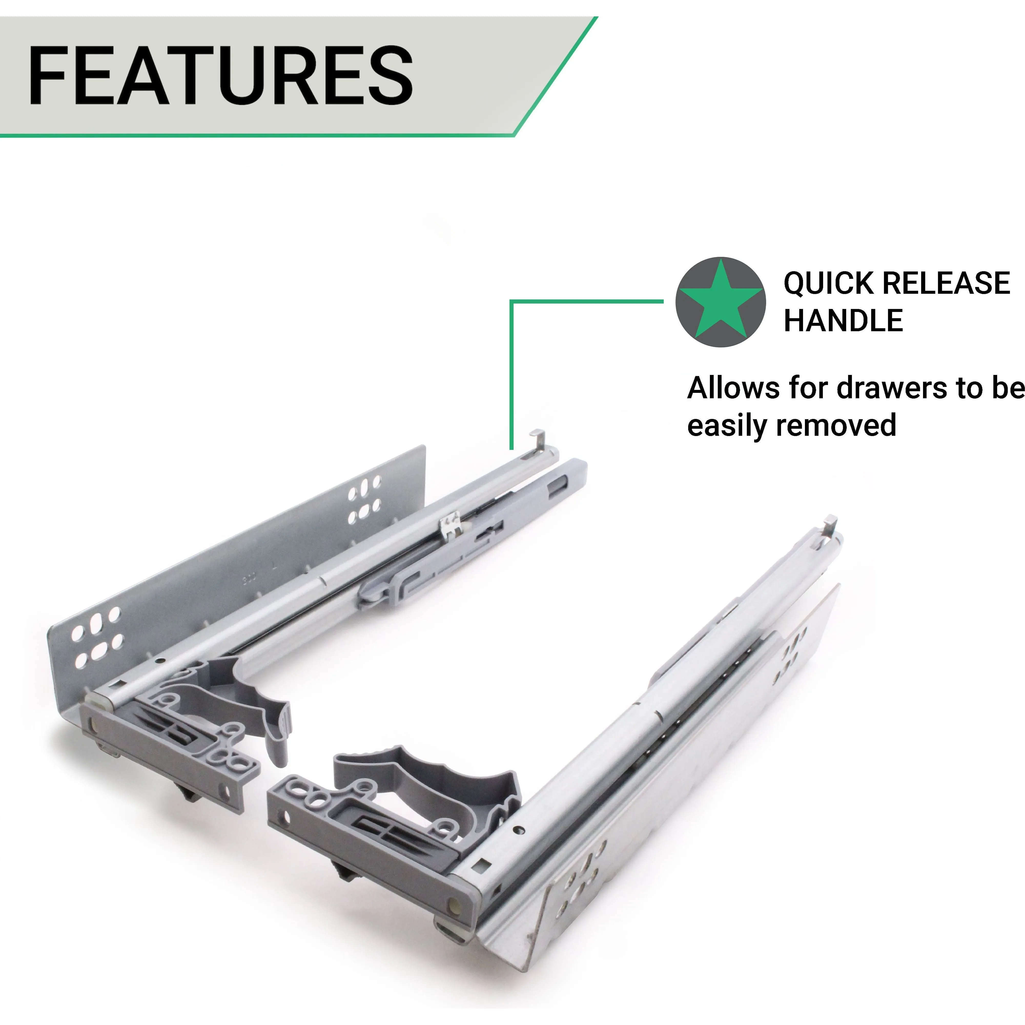 Soft Close Concealed Undermount Drawer Runners Double Extension 30kg Max 500mm