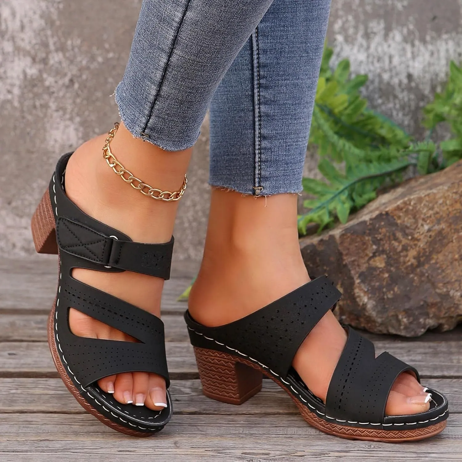 Summer Slip On Sandals for Women 2025 Dressy Chunky Heel Orthopedic Sandals for Women Dressy Open Toe Fashion Wedges Mid Heels Shoes