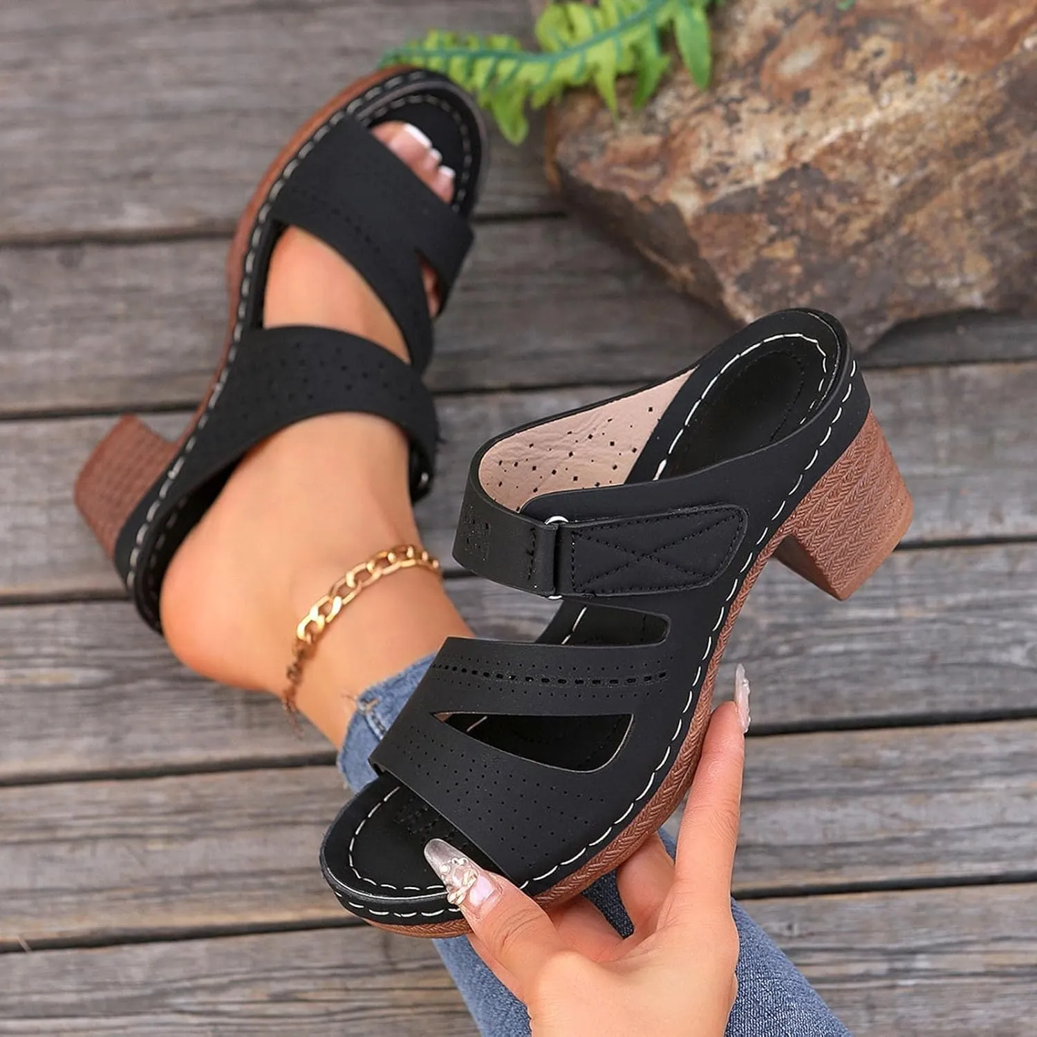 Summer Slip On Sandals for Women 2025 Dressy Chunky Heel Orthopedic Sandals for Women Dressy Open Toe Fashion Wedges Mid Heels Shoes