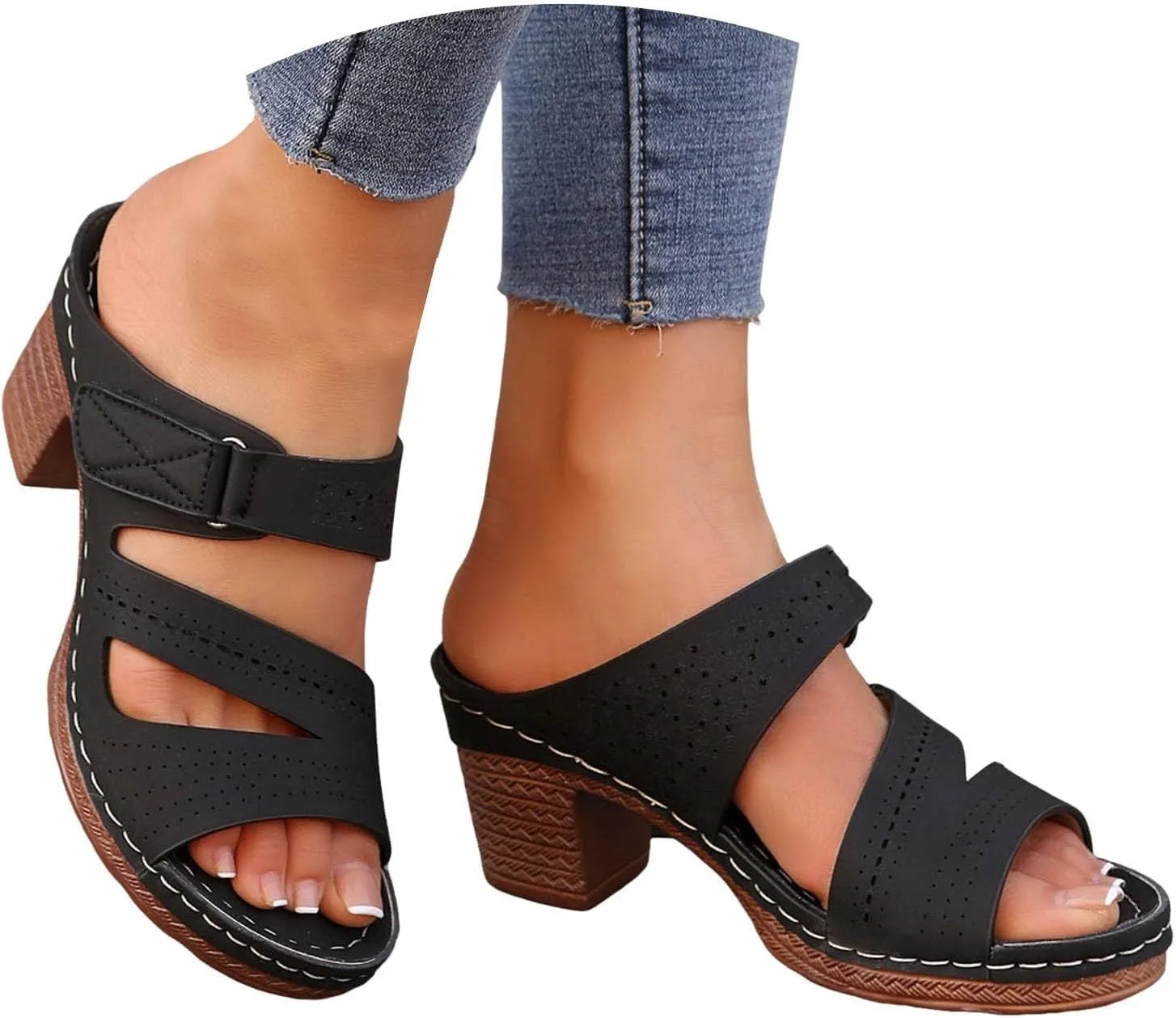 Summer Slip On Sandals for Women 2025 Dressy Chunky Heel Orthopedic Sandals for Women Dressy Open Toe Fashion Wedges Mid Heels Shoes