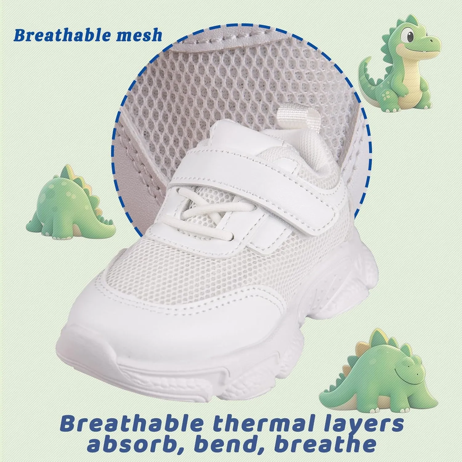 Toddler Baby Girls Boys Tennis White Walking Barefoot Slip on Shoes 18-24 Months Size 5 Wide Toe Box Summer Soft Sole Flexible Dinosaur Cheer Shoes Breathable Outdoor Soccer Rubber Sneakers