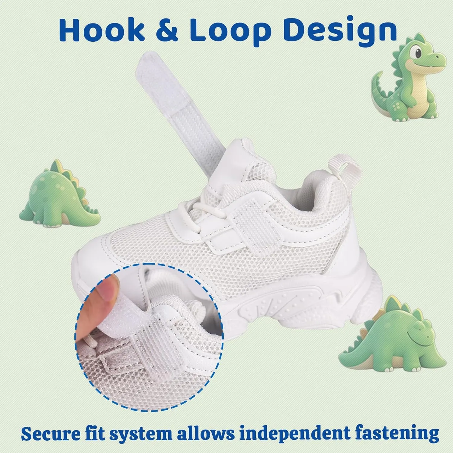 Toddler Baby Girls Boys Tennis White Walking Barefoot Slip on Shoes 18-24 Months Size 5 Wide Toe Box Summer Soft Sole Flexible Dinosaur Cheer Shoes Breathable Outdoor Soccer Rubber Sneakers