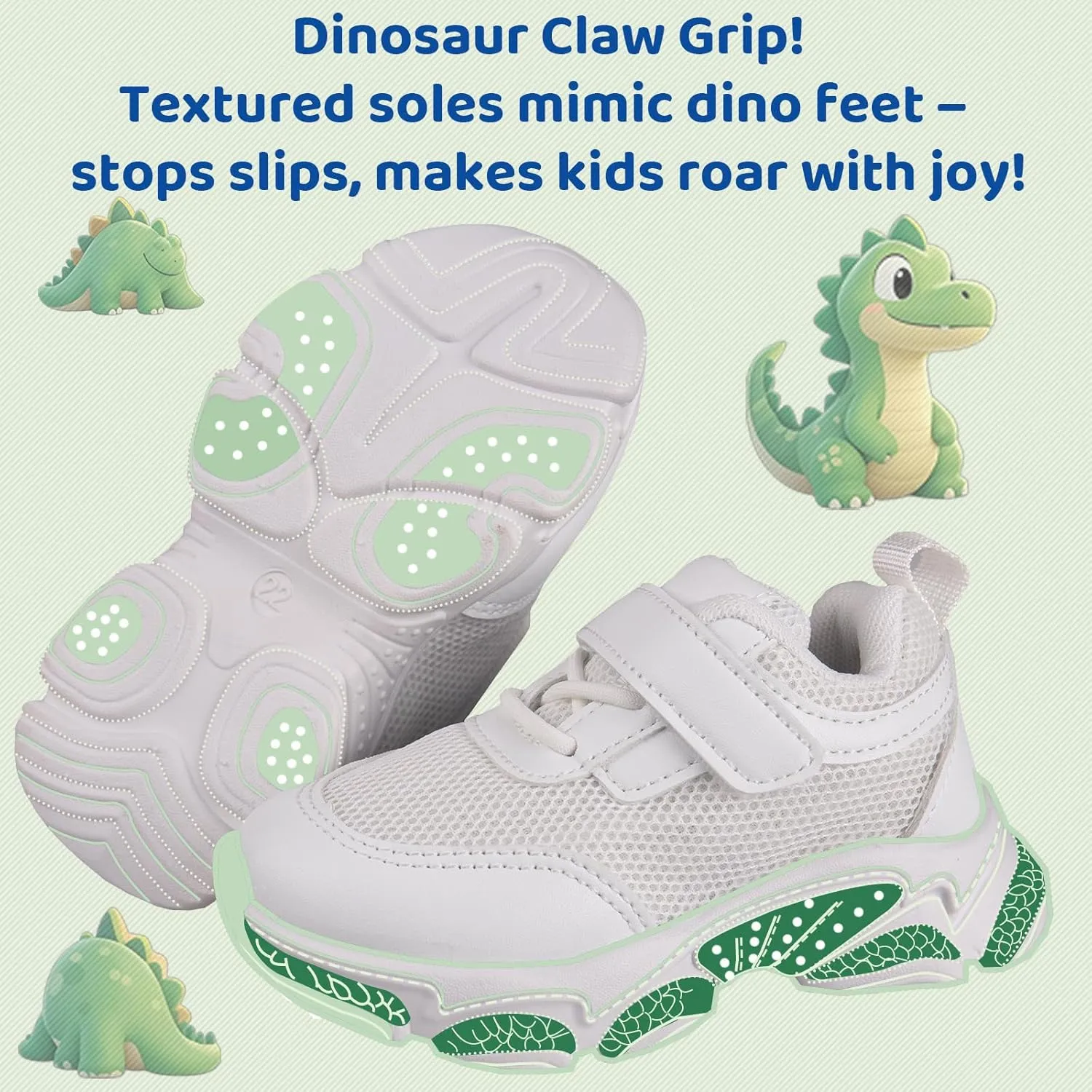 Toddler Baby Girls Boys Tennis White Walking Barefoot Slip on Shoes 18-24 Months Size 5 Wide Toe Box Summer Soft Sole Flexible Dinosaur Cheer Shoes Breathable Outdoor Soccer Rubber Sneakers