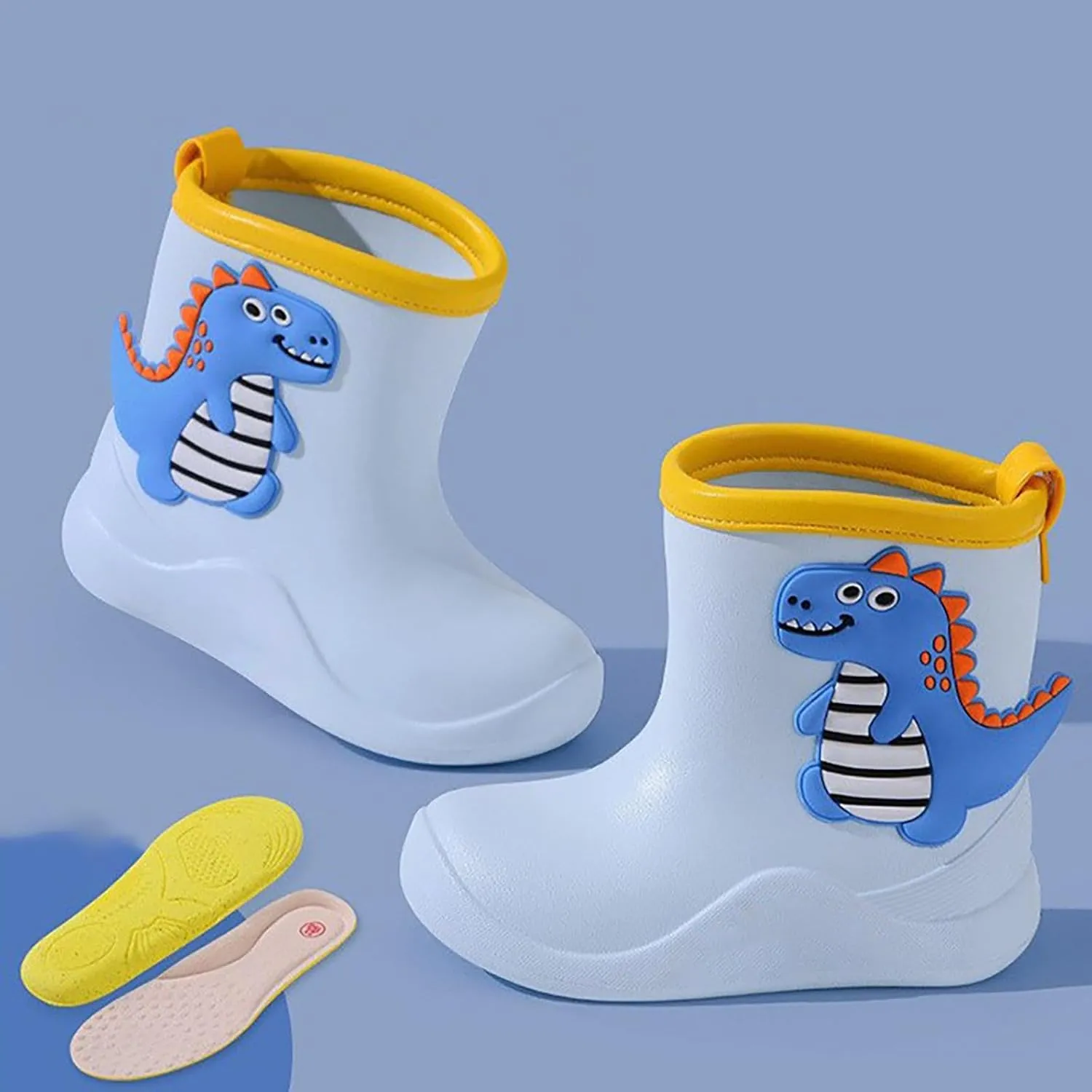 Toddler Dinosaur Rain Boots for Boys Girls Lightweight Waterproo Mud Boots Baby Kids Rain Boots With Handles