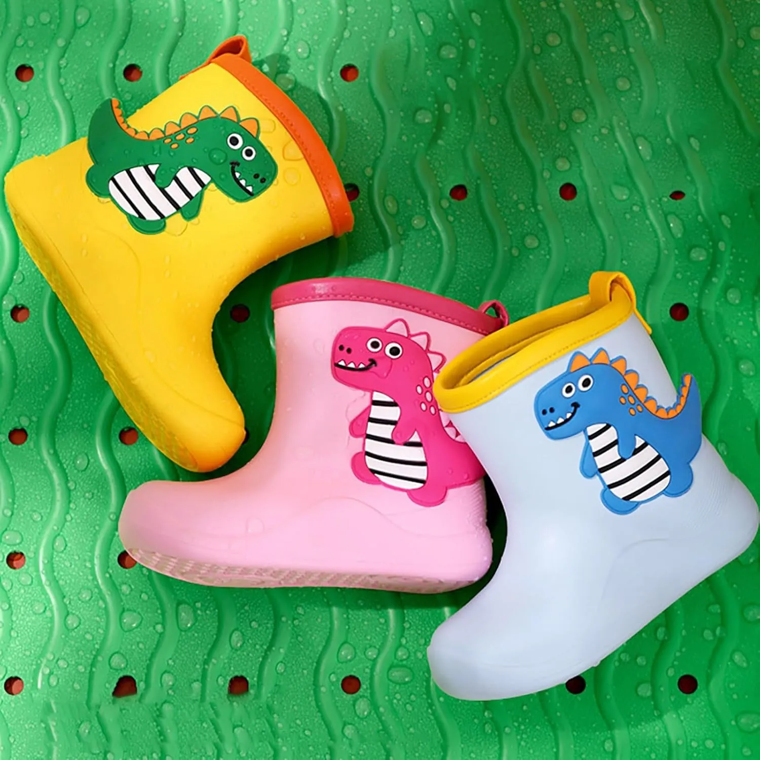 Toddler Dinosaur Rain Boots for Boys Girls Lightweight Waterproo Mud Boots Baby Kids Rain Boots With Handles