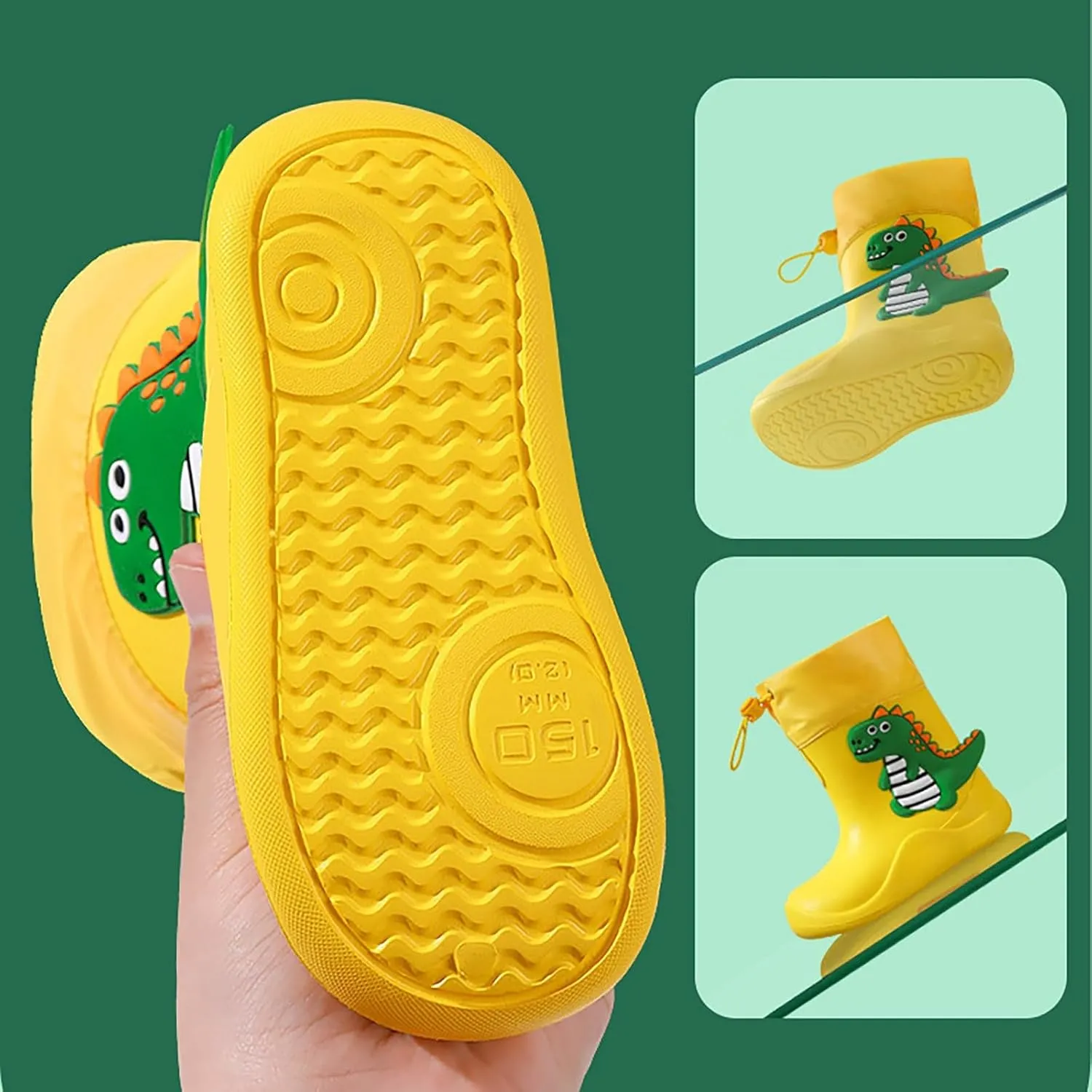 Toddler Dinosaur Rain Boots for Boys Girls Lightweight Waterproo Mud Boots Baby Kids Rain Boots With Handles