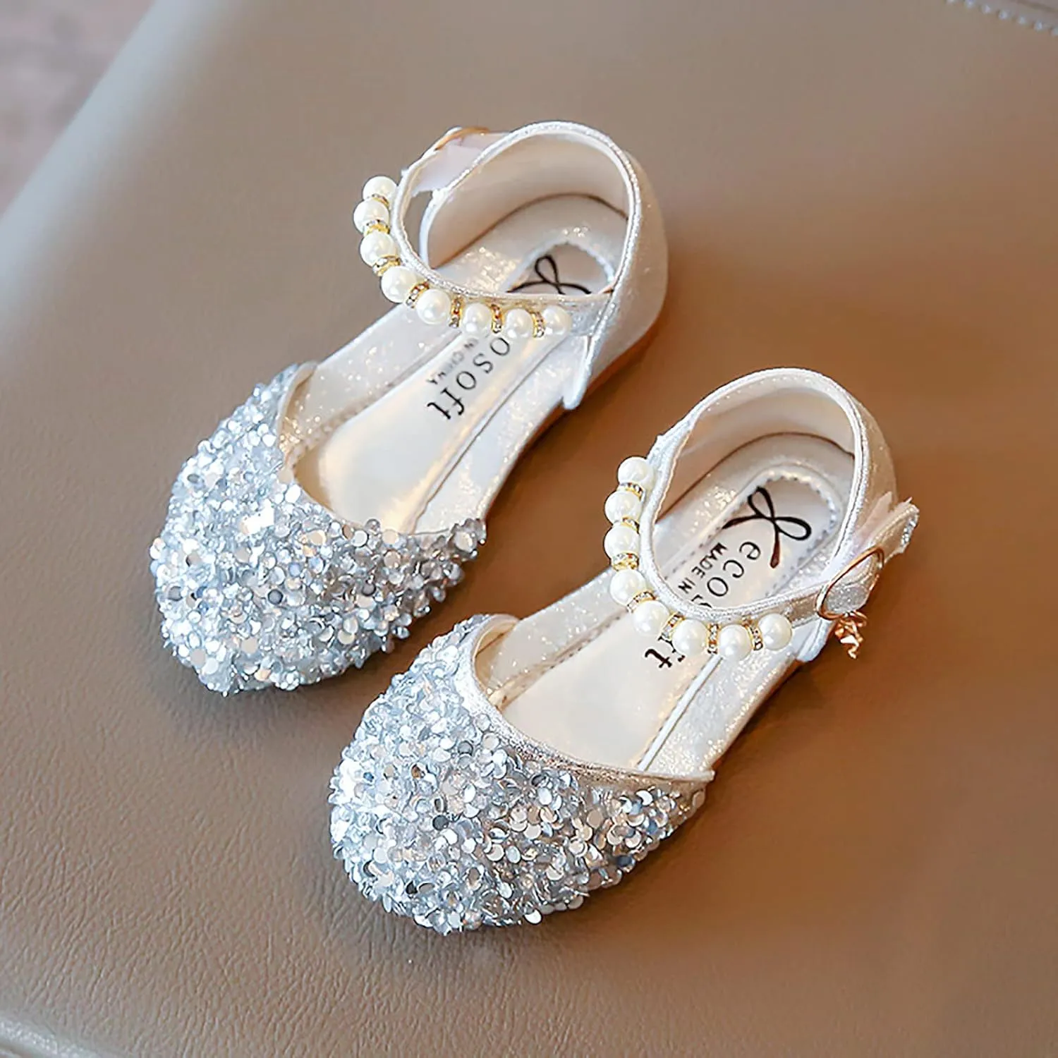Toddler Girl Shoes,Kid Girls Bling Pearl Crystal Bowknot Sandals Baby Princess Single Shoes 1-12 Years
