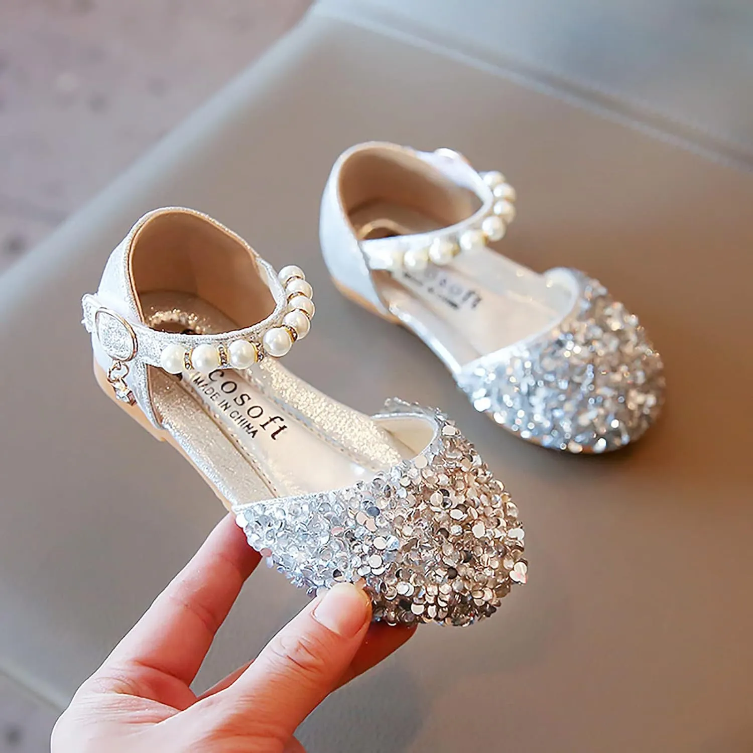 Toddler Girl Shoes,Kid Girls Bling Pearl Crystal Bowknot Sandals Baby Princess Single Shoes 1-12 Years