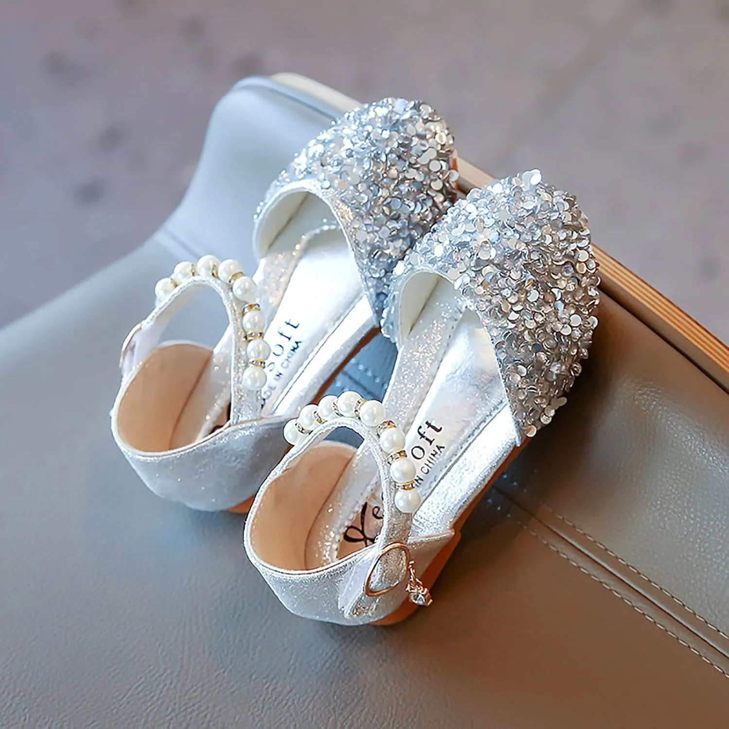 Toddler Girl Shoes,Kid Girls Bling Pearl Crystal Bowknot Sandals Baby Princess Single Shoes 1-12 Years