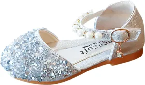 Toddler Girl Shoes,Kid Girls Bling Pearl Crystal Bowknot Sandals Baby Princess Single Shoes 1-12 Years