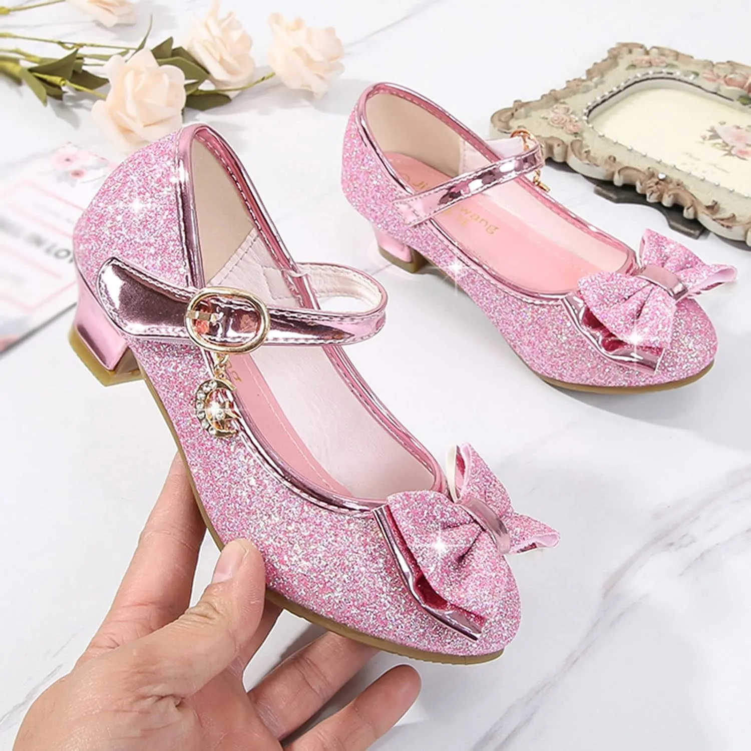 Toddler Girl Shoes,Little Kid Girls Dress Princess Shoes Sequins Bowknot Low Heels Party Dance Shoes 4-9 Years
