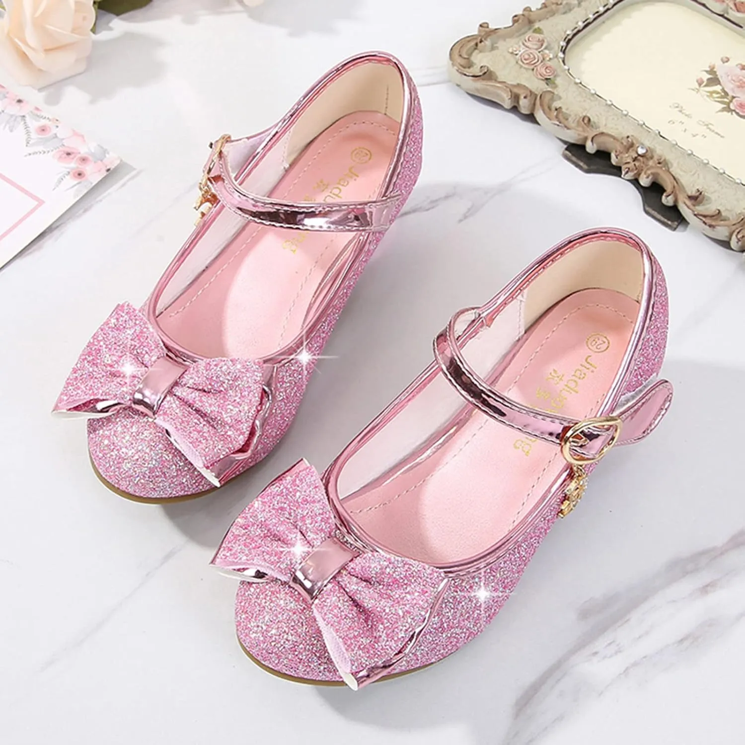 Toddler Girl Shoes,Little Kid Girls Dress Princess Shoes Sequins Bowknot Low Heels Party Dance Shoes 4-9 Years