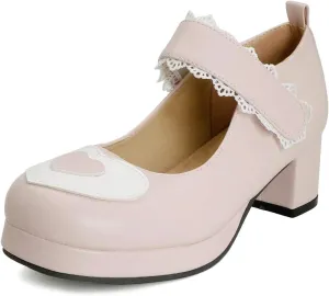 VOKLIN Women's Girls Platform Mary Jane Pumps Ankle Strap Hook-and-Loop Block Mid Heel Oxford Dress Shoes