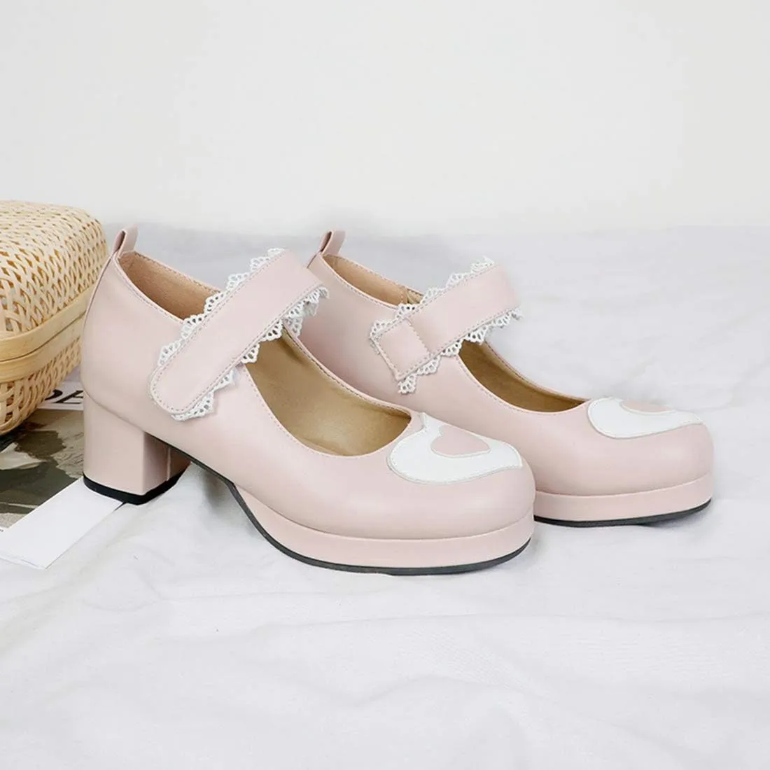 VOKLIN Women's Girls Platform Mary Jane Pumps Ankle Strap Hook-and-Loop Block Mid Heel Oxford Dress Shoes