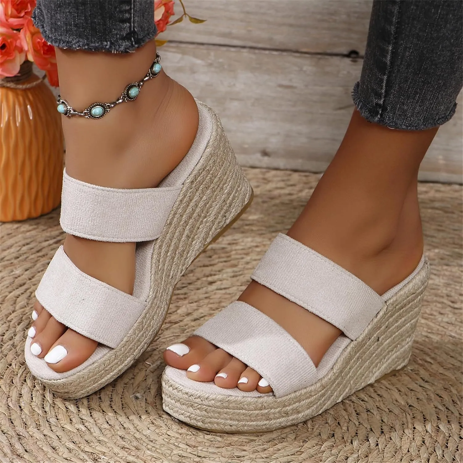 Wedge Sandals for Women 2025 Dressy Espadrilles Wedges Open Toe Wide Width Sandal Casual Platform Slides Slip On Outdoor Slippers Summer Dress Shoes Ladies Breathable Shoes Fashion Trends