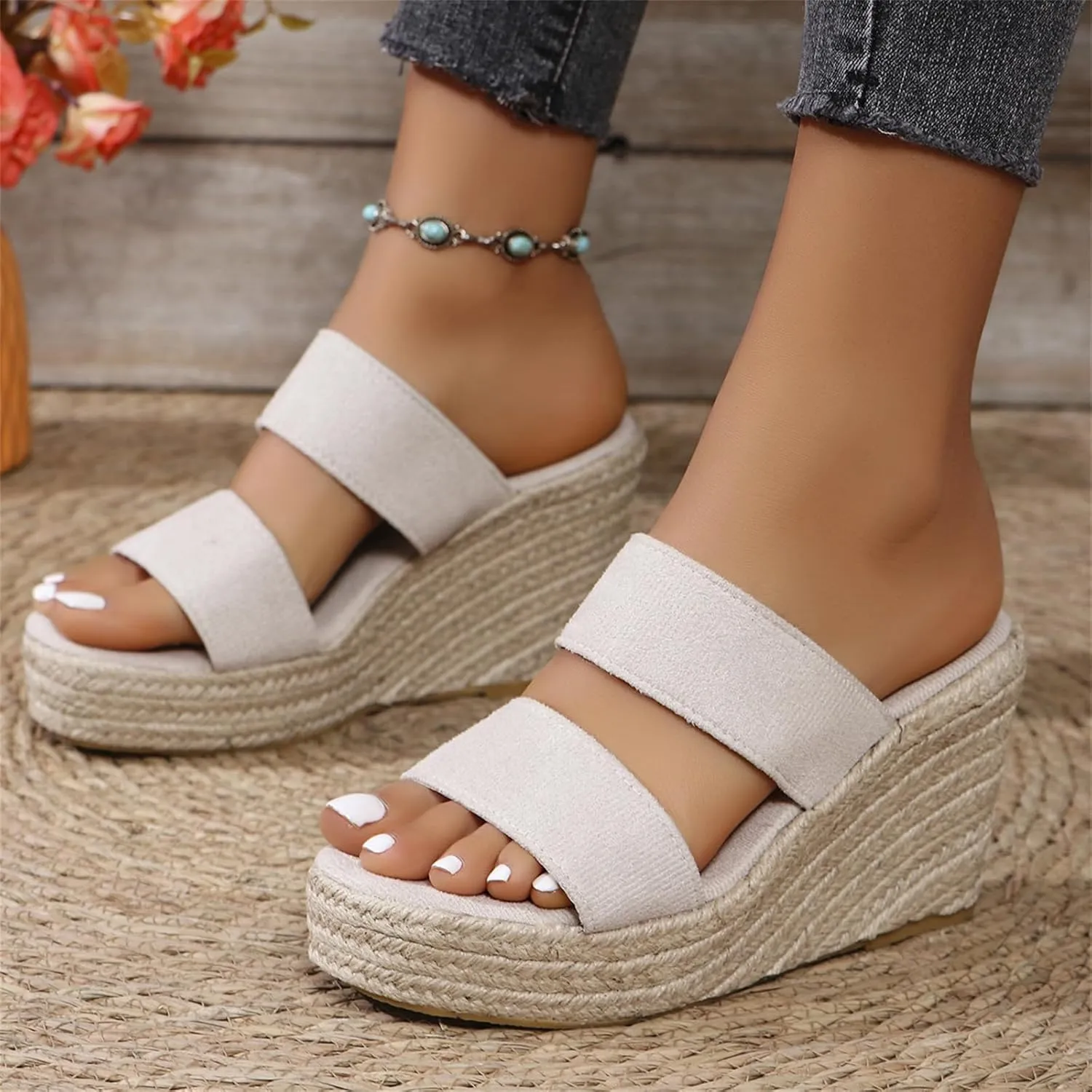 Wedge Sandals for Women 2025 Dressy Espadrilles Wedges Open Toe Wide Width Sandal Casual Platform Slides Slip On Outdoor Slippers Summer Dress Shoes Ladies Breathable Shoes Fashion Trends