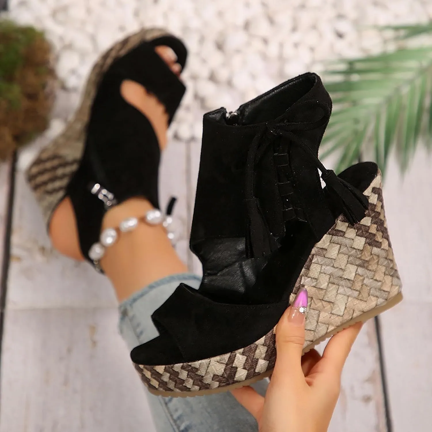 Wedge Sandals for Women 2025 Fishmouth Open Toe Shoes High Wedge Heel Side Zipper Slingback Ankle Strapy Beach Summer Footwear Arch Support Orthopedic Platform Sandals