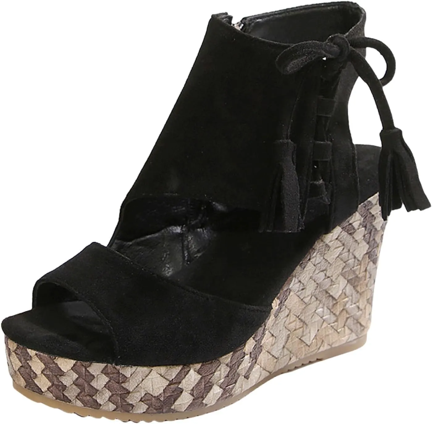 Wedge Sandals for Women 2025 Fishmouth Open Toe Shoes High Wedge Heel Side Zipper Slingback Ankle Strapy Beach Summer Footwear Arch Support Orthopedic Platform Sandals