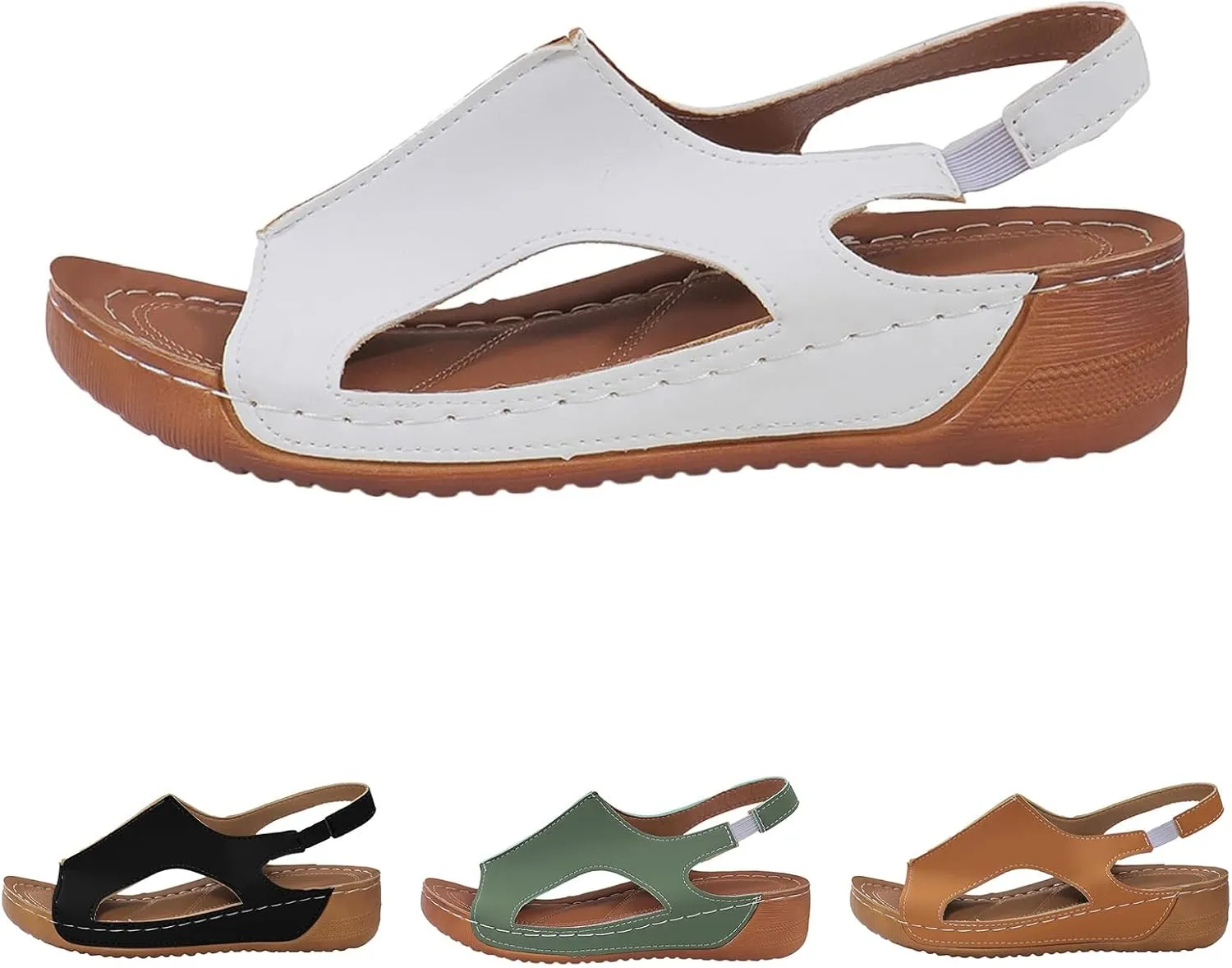 Wedge Sandals for Women 2025 Womens Orthopedic Sandals Fish Mouth Leather Platform Wedges, Open Toe Ankle Strap Slippers Summer Slip on Comfortable Flat Shoes