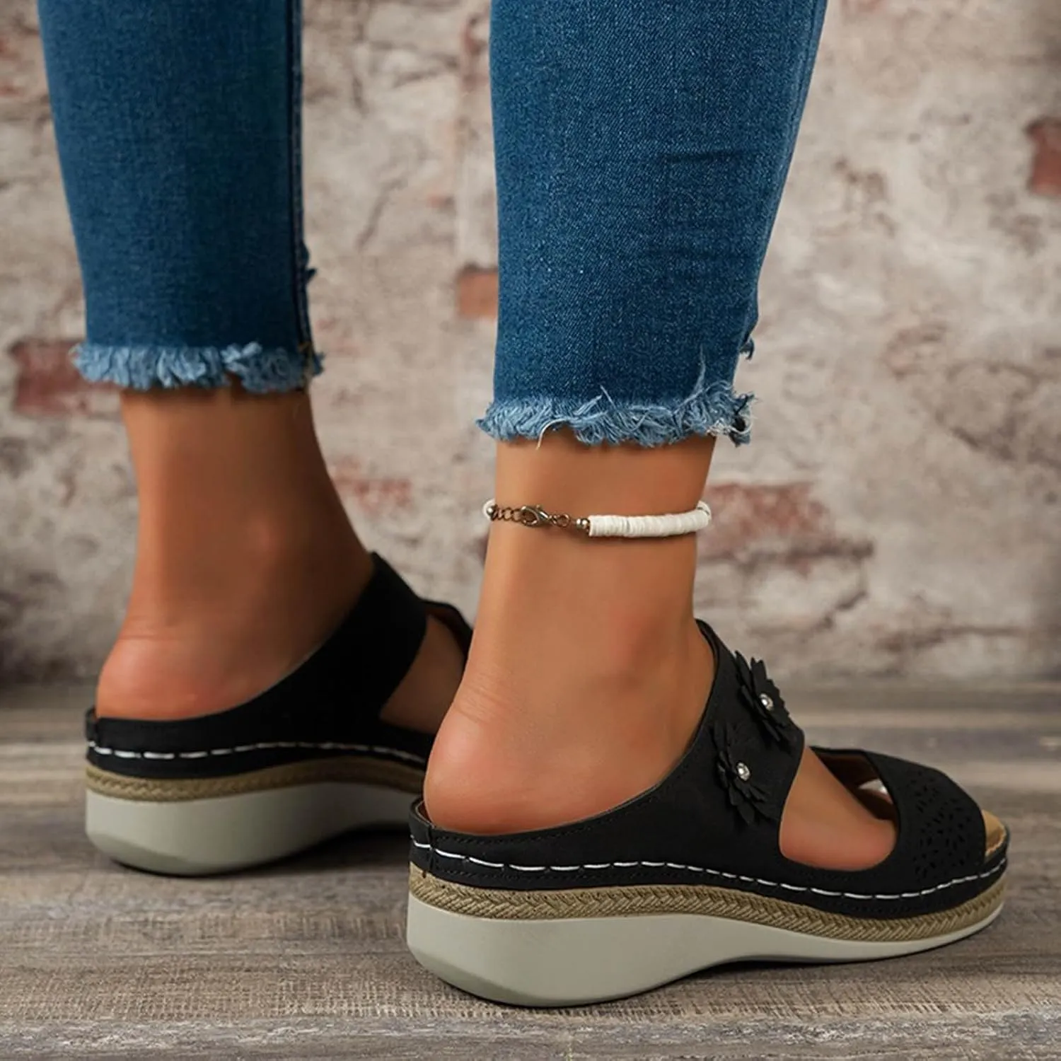 Wedge Sandals for Women Summer Orthopedic Sandals Comfortable Platform Wedges, Hollow Out Flower Platform Shoes Casual Slip on Walking Slippers with Arch support