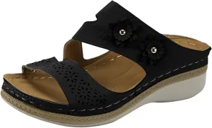 Wedge Sandals for Women Summer Orthopedic Sandals Comfortable Platform Wedges, Hollow Out Flower Platform Shoes Casual Slip on Walking Slippers with Arch support