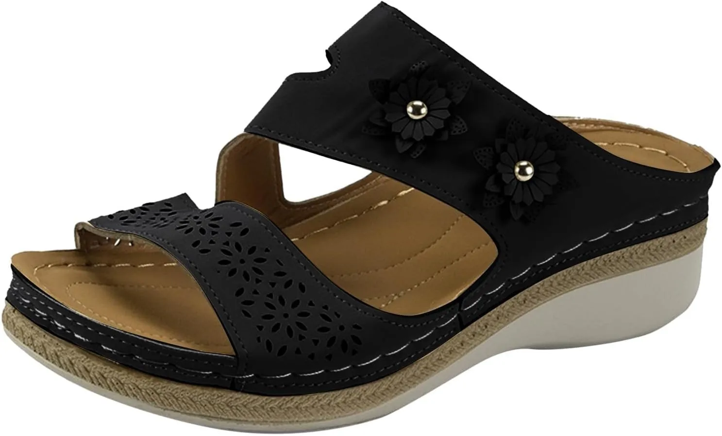 Wedge Sandals for Women Summer Orthopedic Sandals Comfortable Platform Wedges, Hollow Out Flower Platform Shoes Casual Slip on Walking Slippers with Arch support
