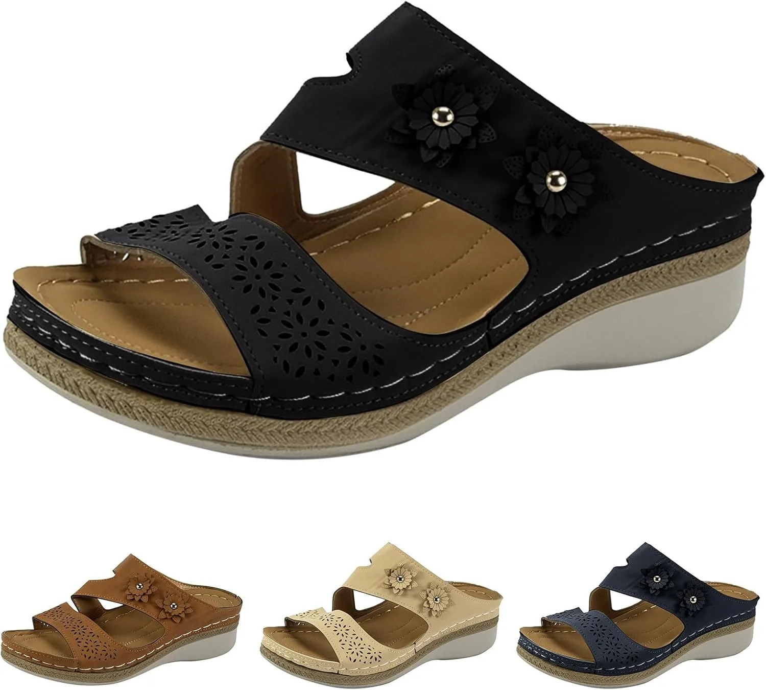 Wedge Sandals for Women Summer Orthopedic Sandals Comfortable Platform Wedges, Hollow Out Flower Platform Shoes Casual Slip on Walking Slippers with Arch support