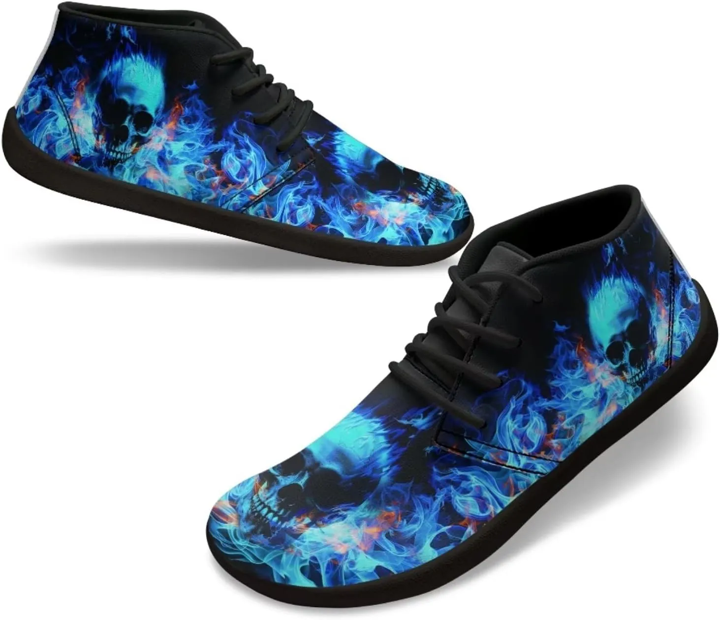Wide Toe Skull Print Barefoot Shoes for Men - Cross Training Running Shoes with Rubber Sole