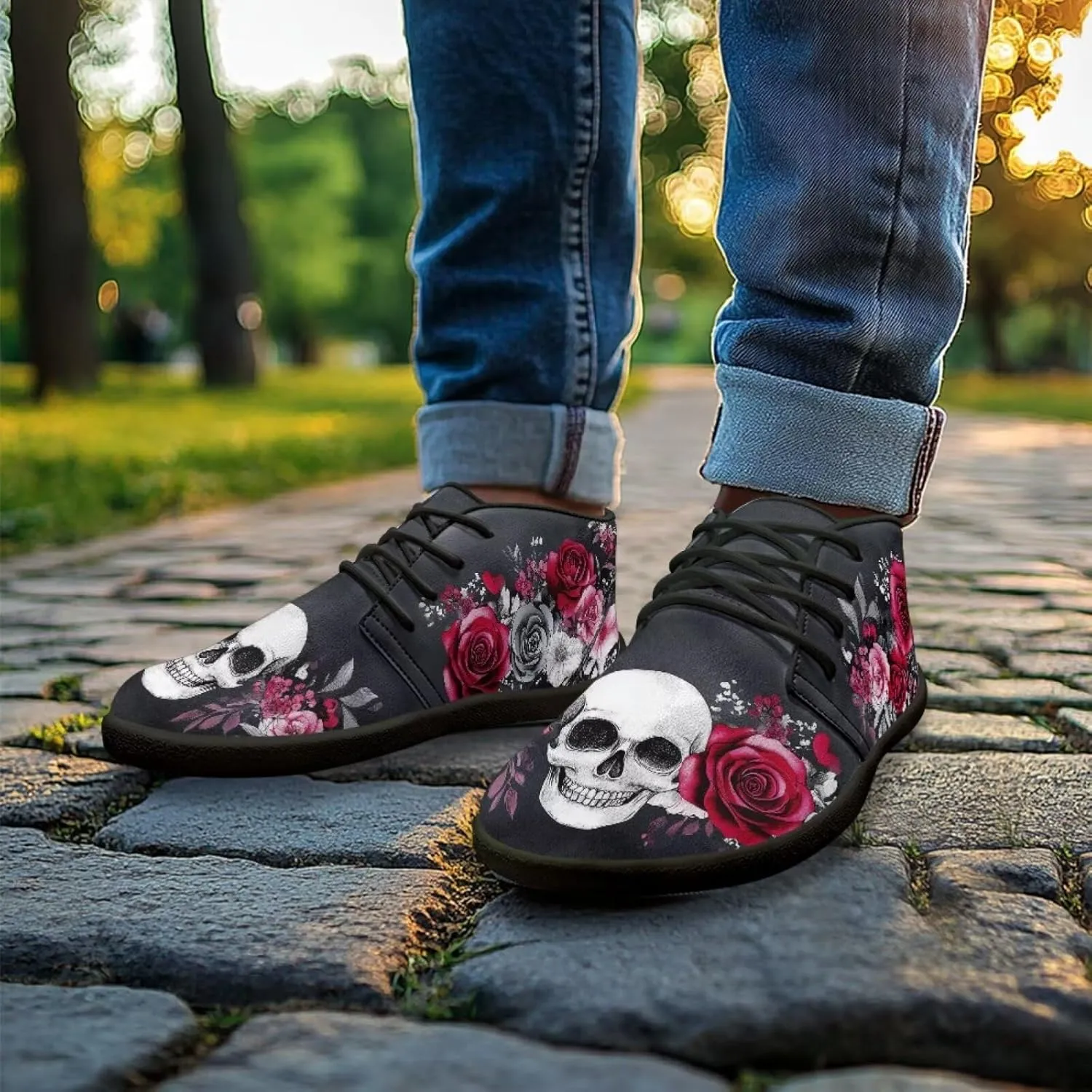 Wide Toe Skull Print Barefoot Shoes for Men - Cross Training Running Shoes with Rubber Sole