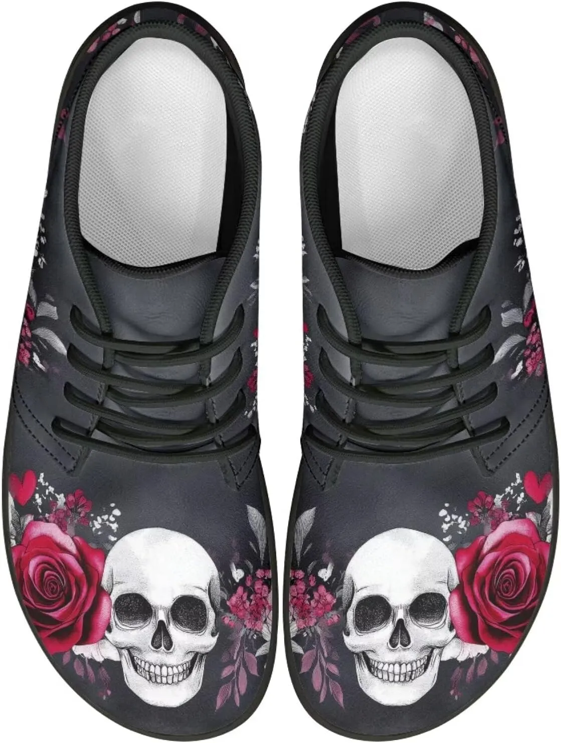 Wide Toe Skull Print Barefoot Shoes for Men - Cross Training Running Shoes with Rubber Sole