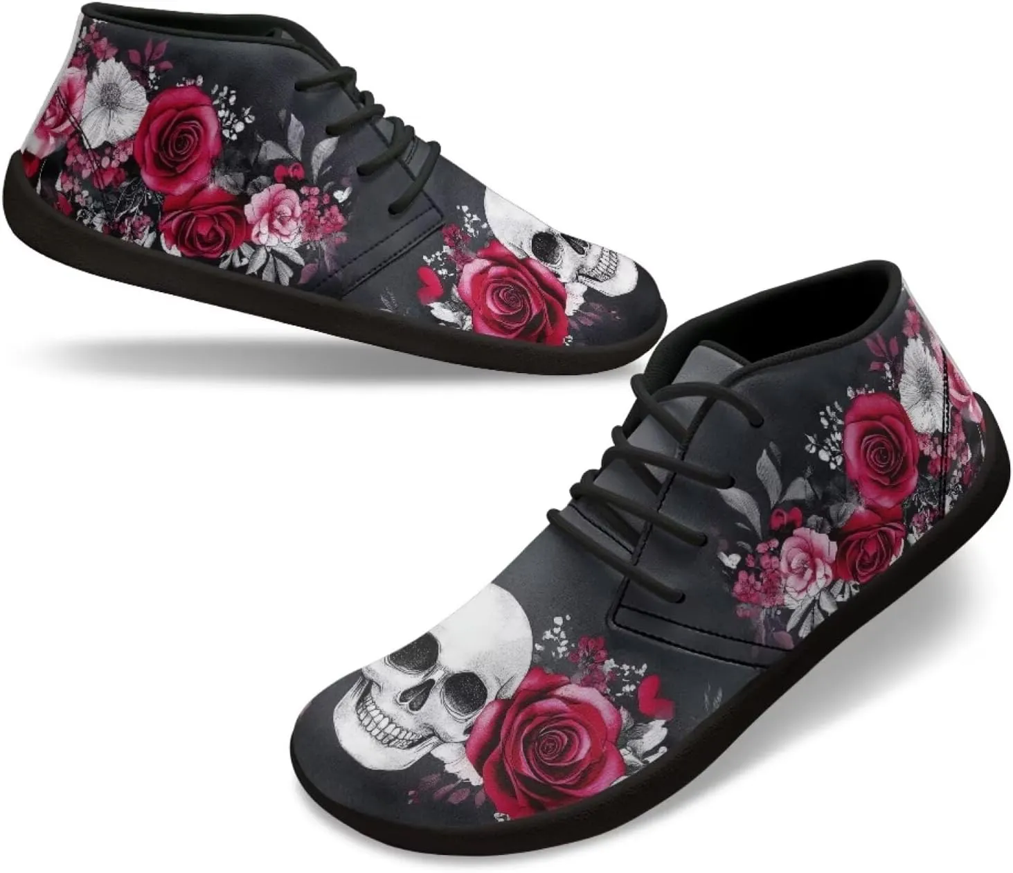 Wide Toe Skull Print Barefoot Shoes for Men - Cross Training Running Shoes with Rubber Sole