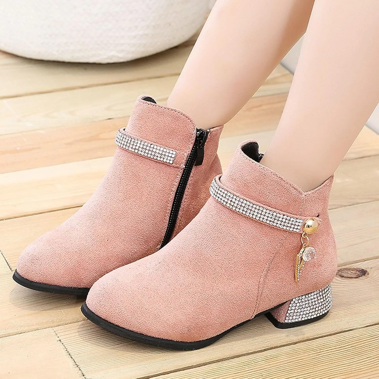 Winter Boots for Girls Dress Boots Ankle Boots Short Boots Ankle Boots Low Chunky Heel Side Zipper Dress Booties