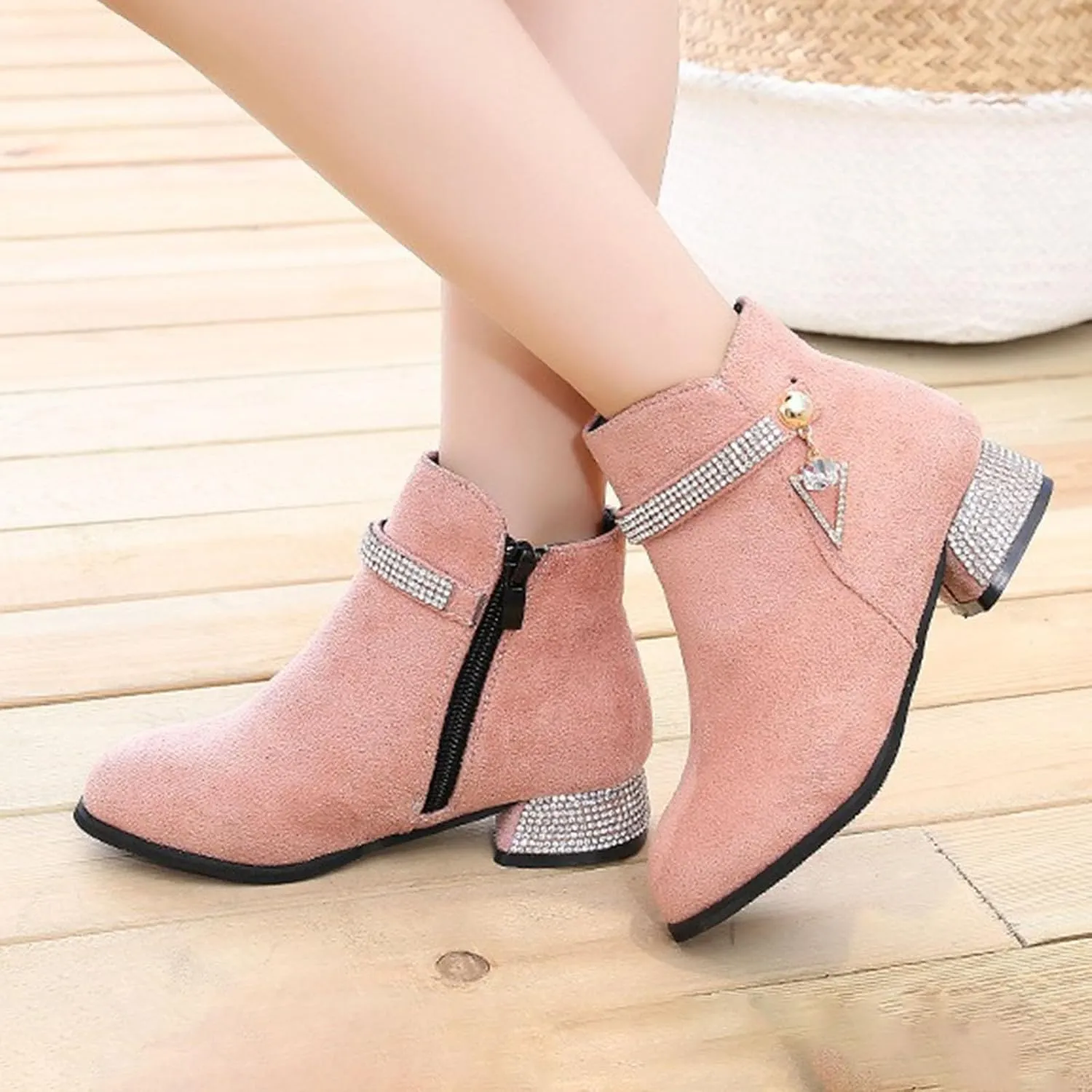 Winter Boots for Girls Dress Boots Ankle Boots Short Boots Ankle Boots Low Chunky Heel Side Zipper Dress Booties