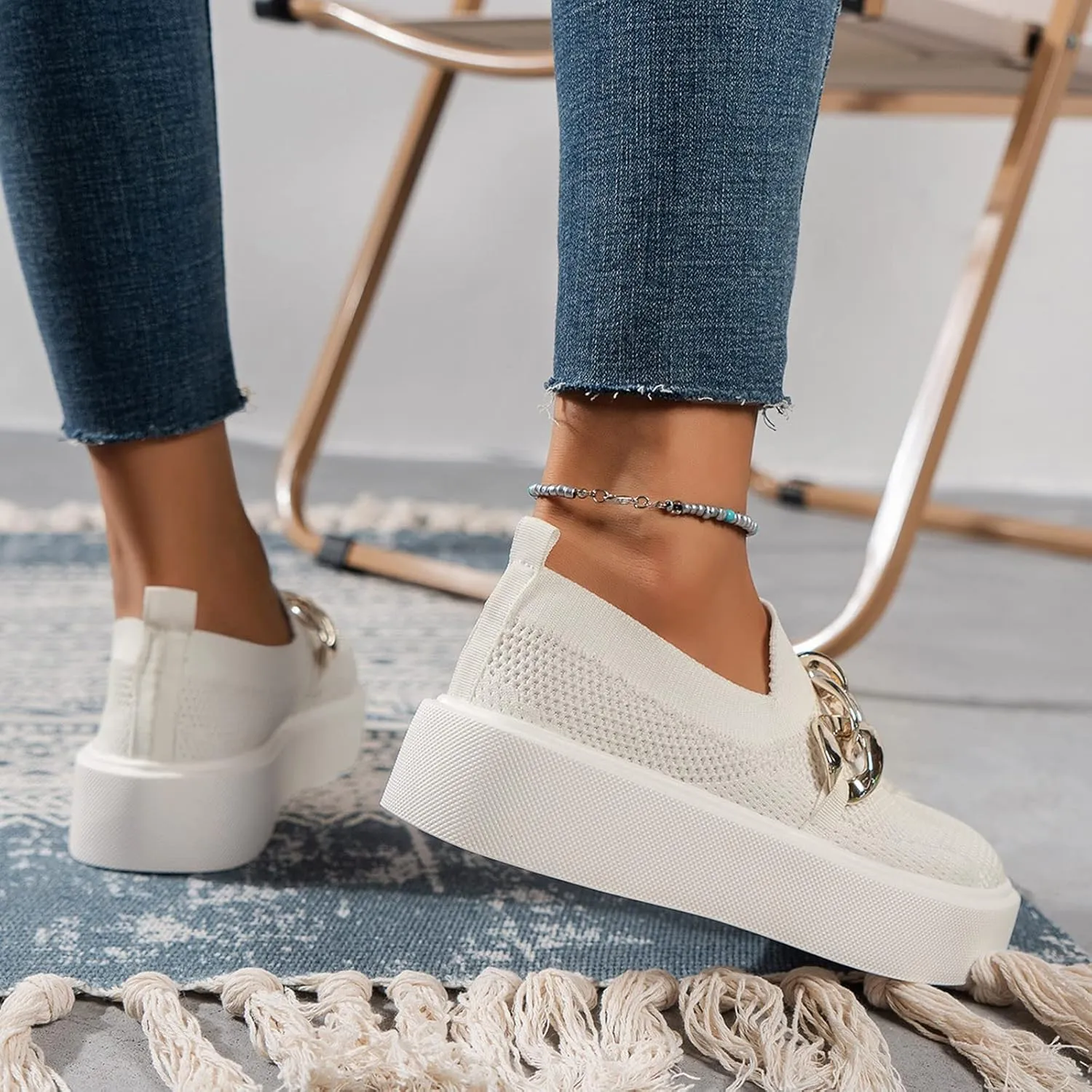 Women s Sneakers Trendy Mesh Loafers Wide Orthopedic Sneakers Breathable Slip on Running Shoes Lightweight Daily Shoe