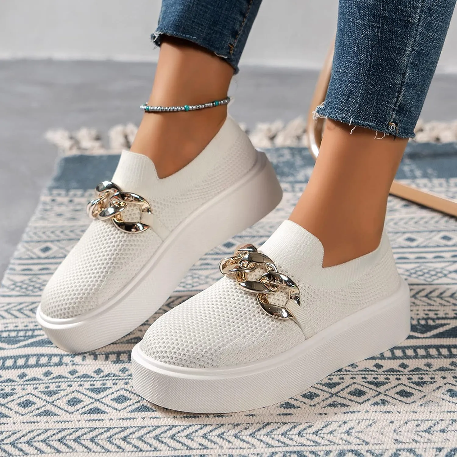 Women s Sneakers Trendy Mesh Loafers Wide Orthopedic Sneakers Breathable Slip on Running Shoes Lightweight Daily Shoe