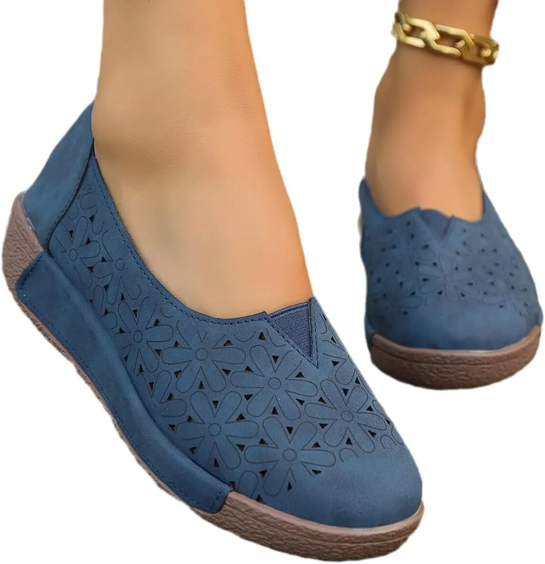 Womens Casual Loafers Shoes Slip On Hollow Out Breathable Walking Shoes Comfort Wear Shoe for Women Nurses Shoe Wide Width Dressy Vintage Closed Toe Sandals 2025 Fashion