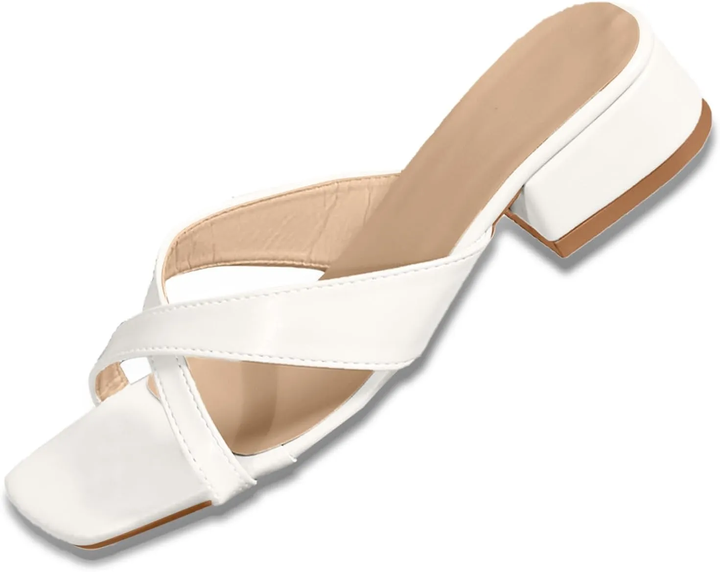 Women's Chunky Heels Square Toe Block Slide Sandal Dress Comfort Arch Support Sandals Summer Beach Party Slides Shoes