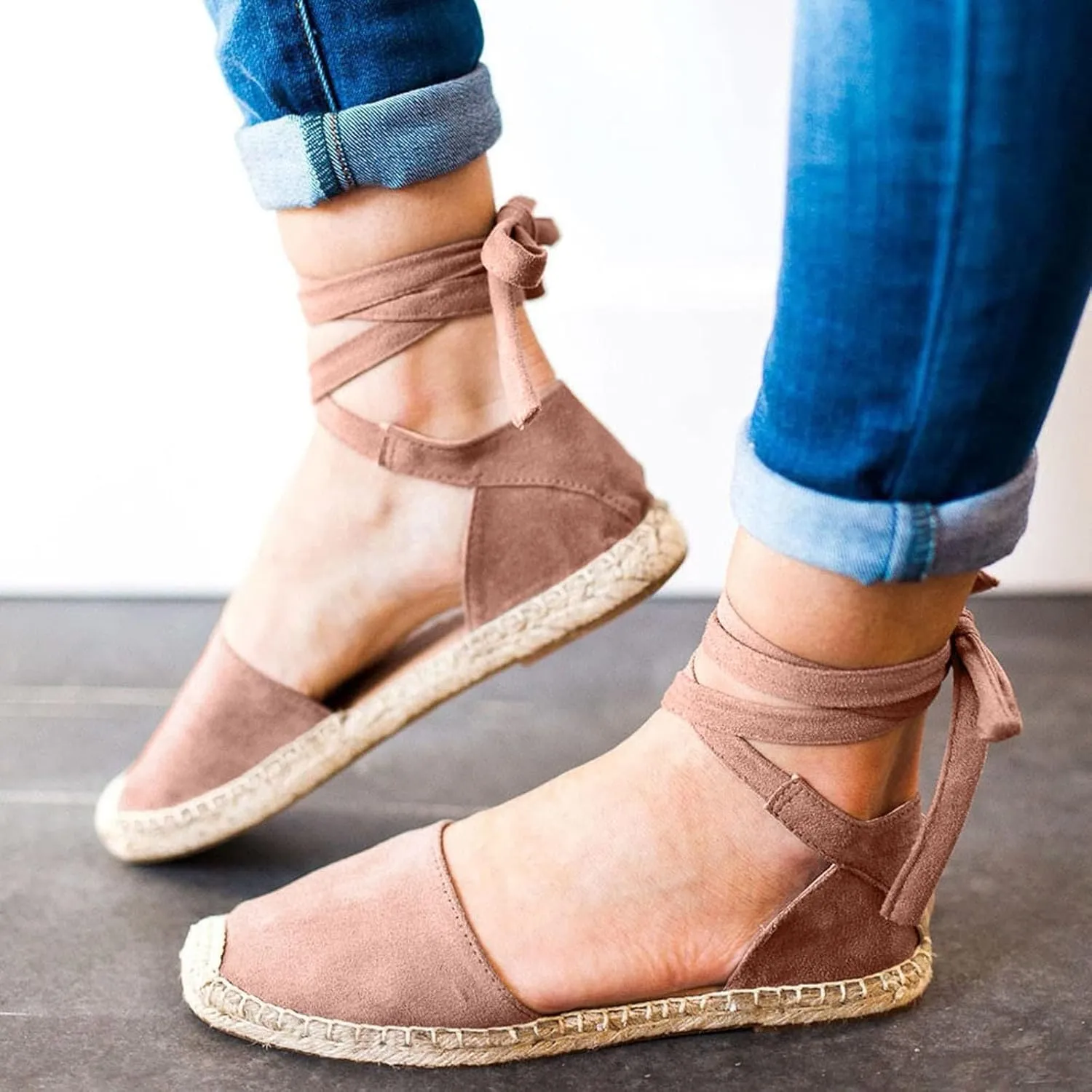 Womens Flat Espadrille Closed Toe Sandals Summer Espadrilles Heel Slingback Ankle Buckle Strap Shoes Lace Up Comfy Casual Outdoor Classic Sandals Breathable Lightweight Walking Footwear