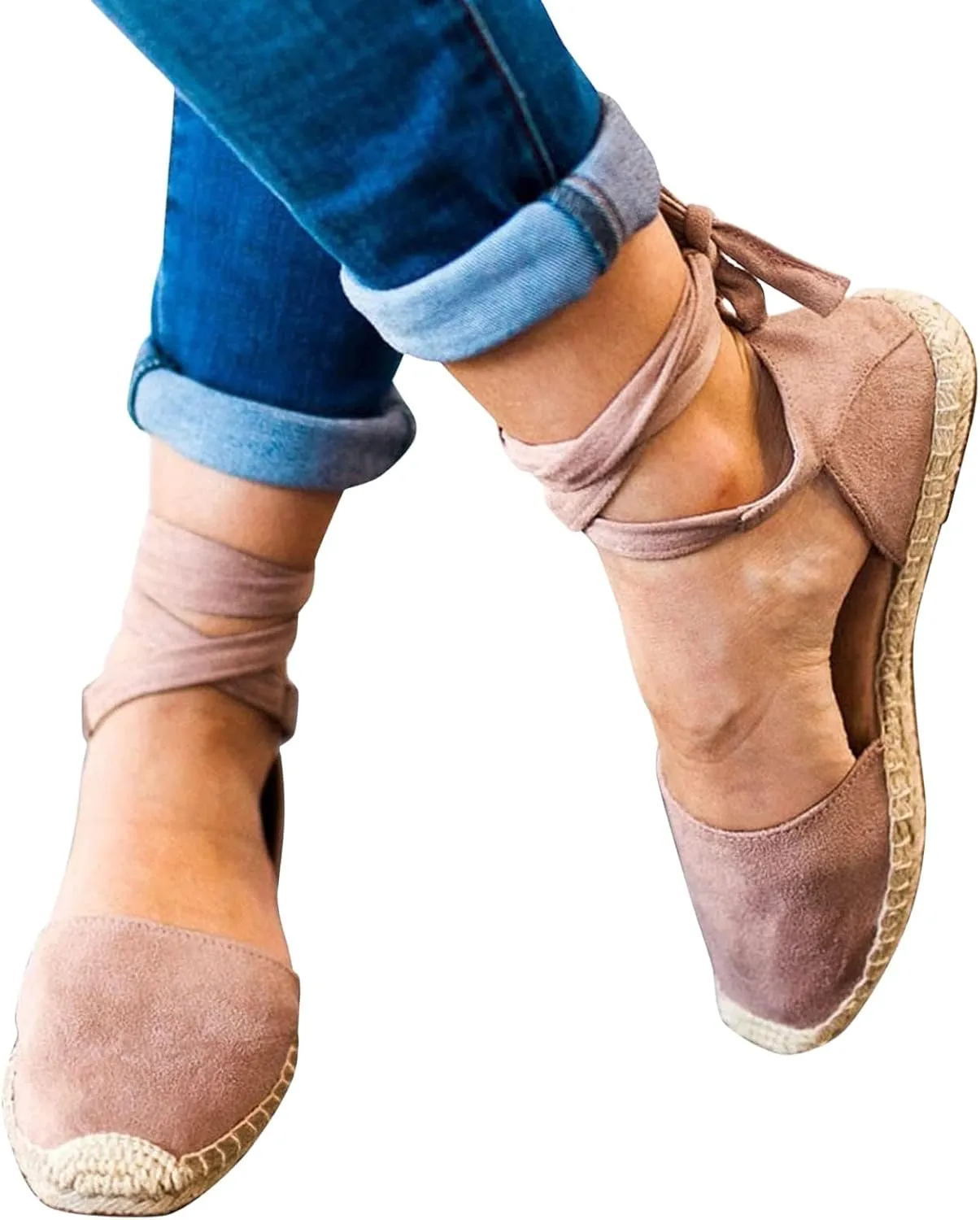 Womens Flat Espadrille Closed Toe Sandals Summer Espadrilles Heel Slingback Ankle Buckle Strap Shoes Lace Up Comfy Casual Outdoor Classic Sandals Breathable Lightweight Walking Footwear