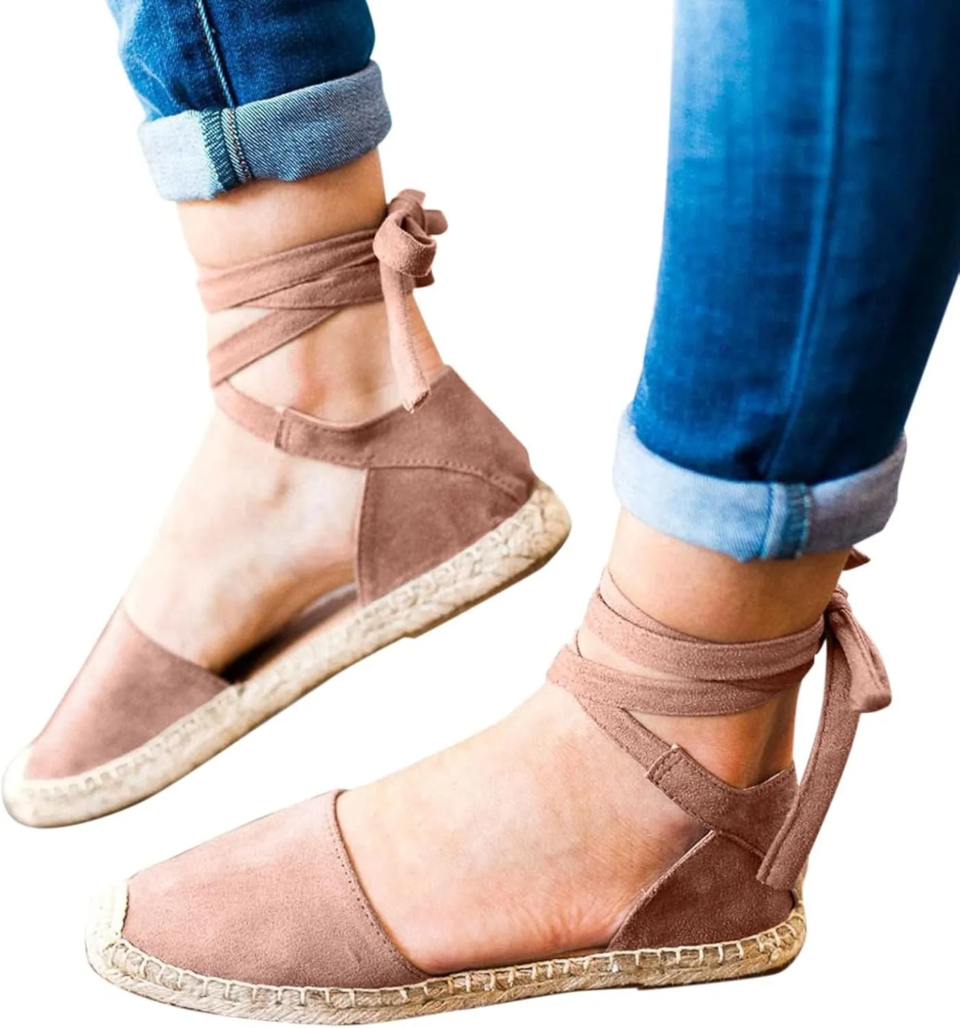 Womens Flat Espadrille Closed Toe Sandals Summer Espadrilles Heel Slingback Ankle Buckle Strap Shoes Lace Up Comfy Casual Outdoor Classic Sandals Breathable Lightweight Walking Footwear