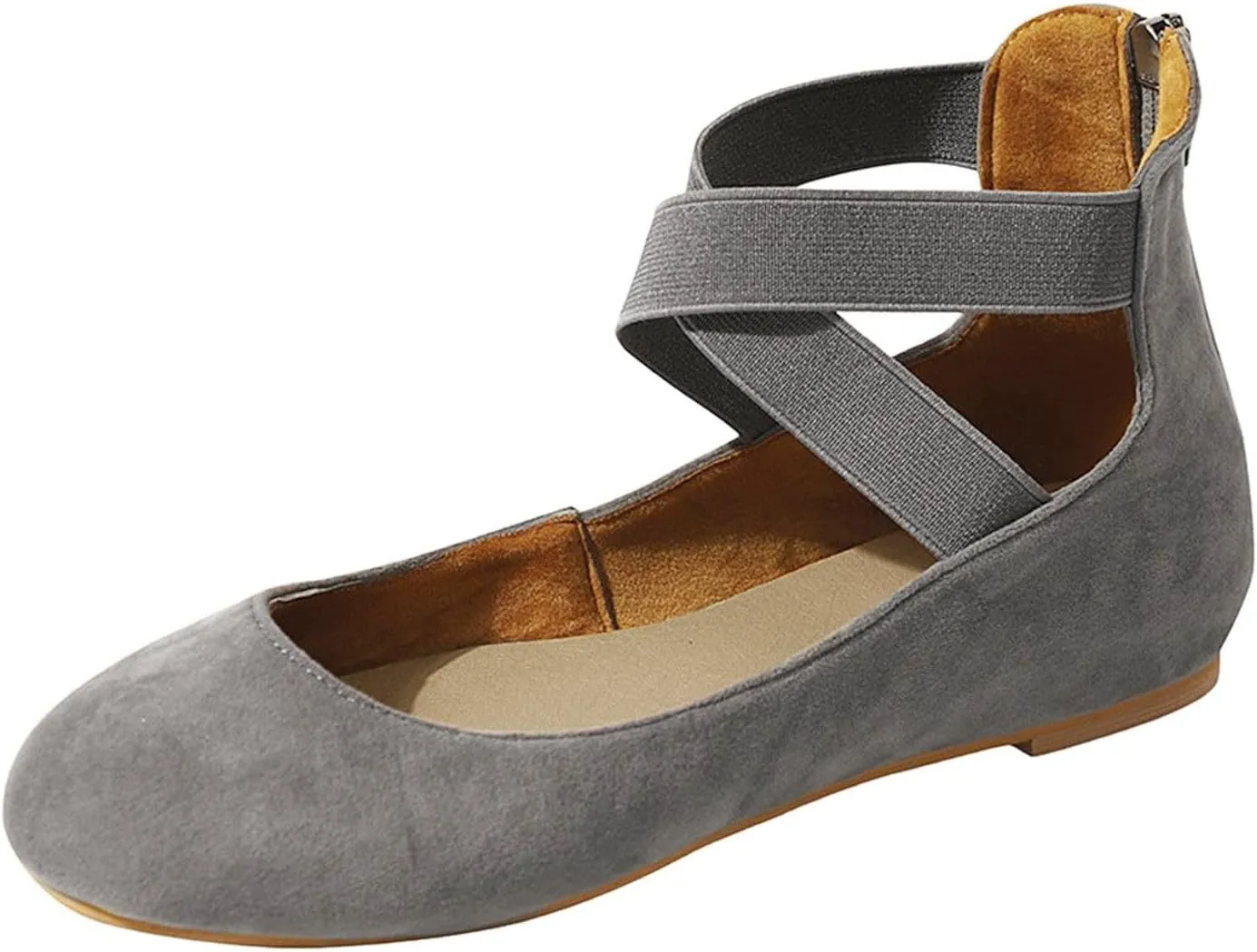Women's Flats Shoes Round Toe Low Heels Zip Up Ankle Straps Sandals Business Shoes for Office Work Ballerina Style Flats Comfort Wear Shoe Breathable Walking Sandals for Women