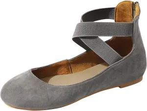 Women's Flats Shoes Round Toe Low Heels Zip Up Ankle Straps Sandals Business Shoes for Office Work Ballerina Style Flats Comfort Wear Shoe Breathable Walking Sandals for Women