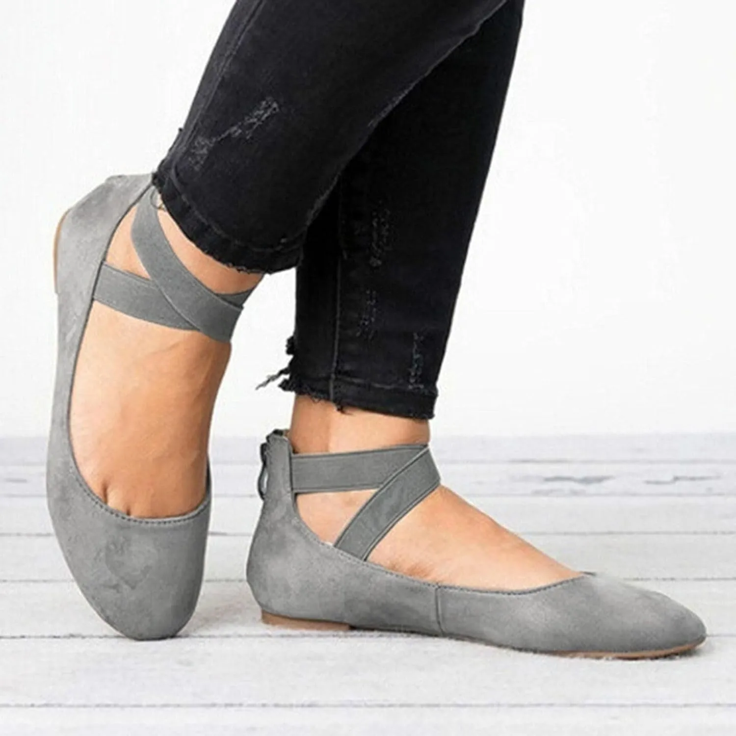 Women's Flats Shoes Round Toe Low Heels Zip Up Ankle Straps Sandals Business Shoes for Office Work Ballerina Style Flats Comfort Wear Shoe Breathable Walking Sandals for Women