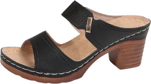 Women's Heeled Sandals Summer Casual Open Toe Mid Ankle Sandal Lightweight Platform Chunky Heels Low Block Shoes Comfortable Slip On Solid Color Summer Mules 2025