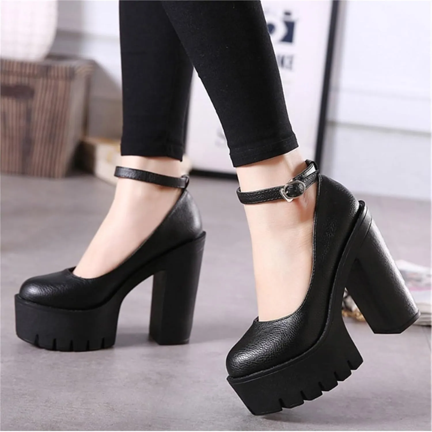 Women's High Heels,Platform High Heel Sandals One-Line Buckle Low Gang 5.5in Height Rough Heel Casual Fashion Evening Shoes Waterproof Dirt Resistant Easy to Clean Dress Sandal