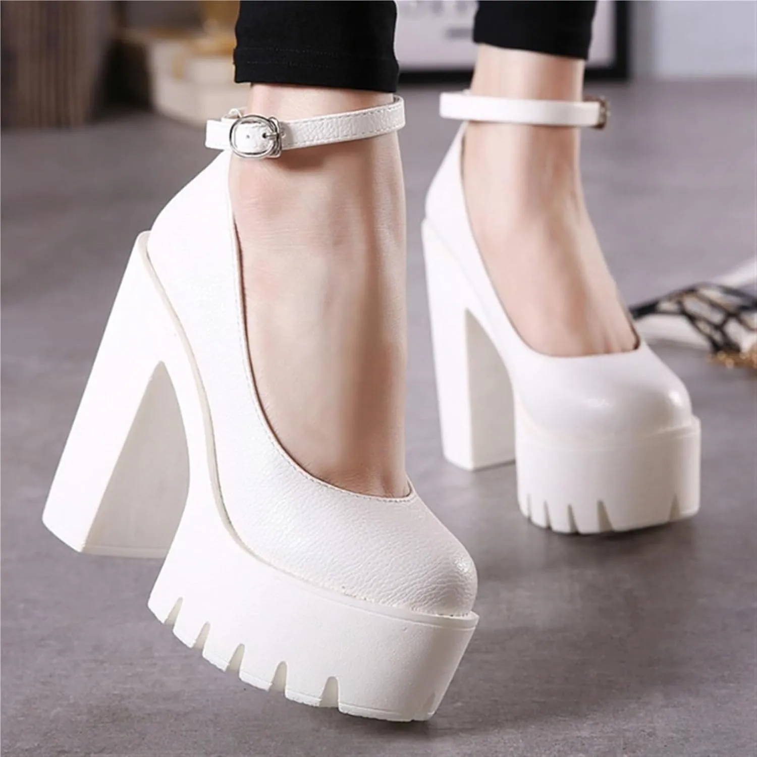 Women's High Heels,Platform High Heel Sandals One-Line Buckle Low Gang 5.5in Height Rough Heel Casual Fashion Evening Shoes Waterproof Dirt Resistant Easy to Clean Dress Sandal