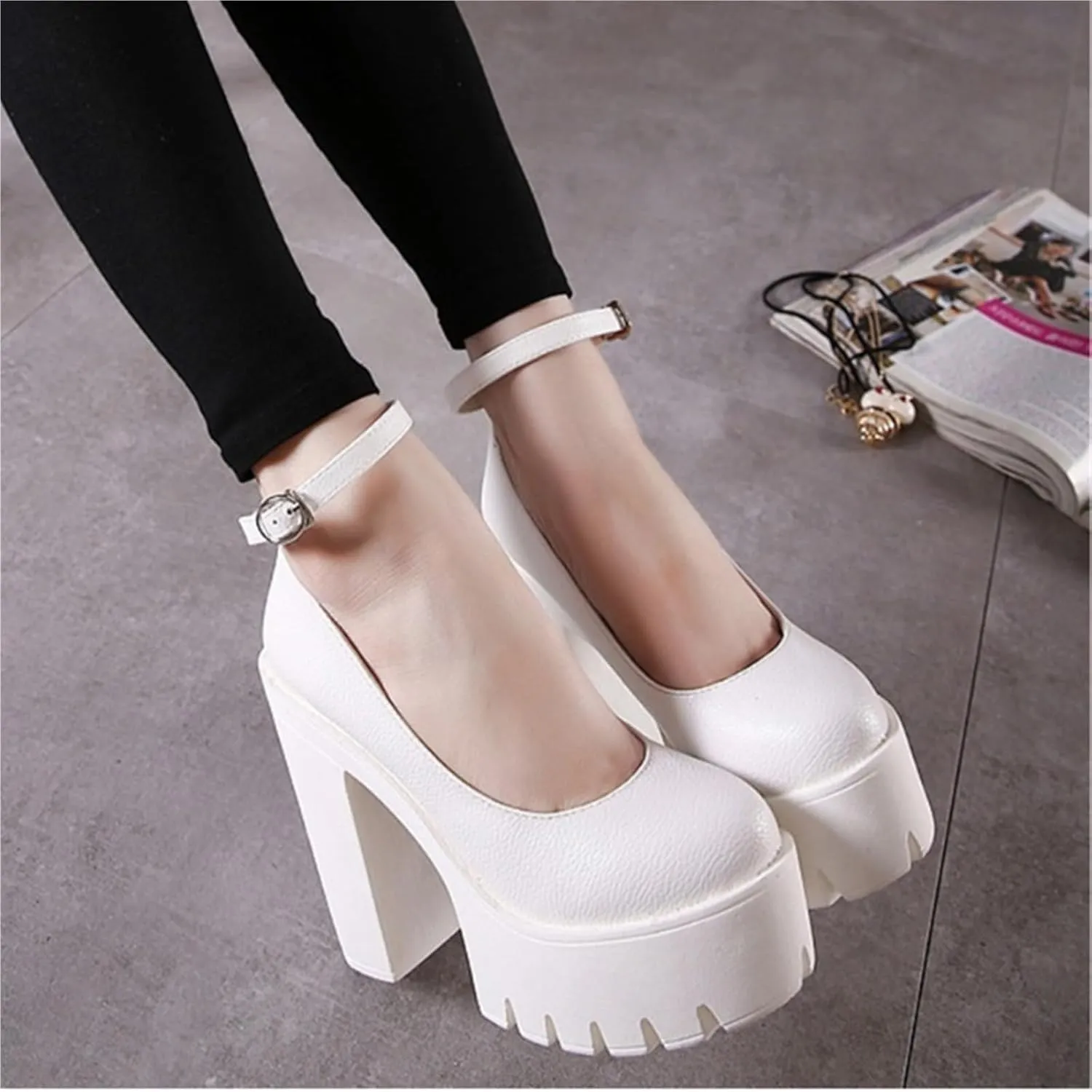 Women's High Heels,Platform High Heel Sandals One-Line Buckle Low Gang 5.5in Height Rough Heel Casual Fashion Evening Shoes Waterproof Dirt Resistant Easy to Clean Dress Sandal