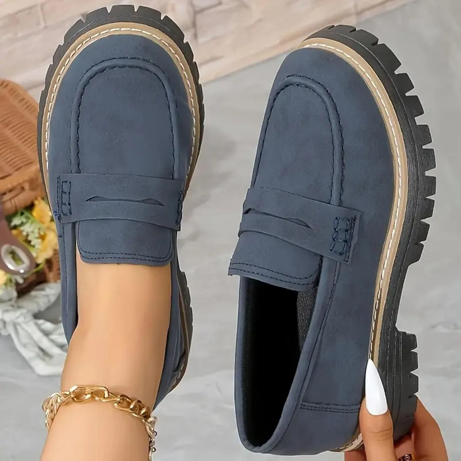 Womens Loafers Shoes Platform Chunky Penny Loafer Casual Comfortable Slip On Shoes Fashion Business Work Shoes
