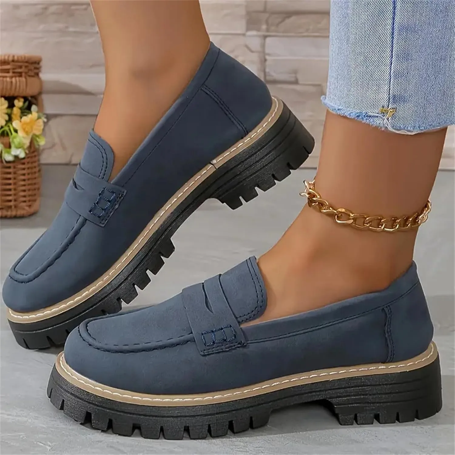 Womens Loafers Shoes Platform Chunky Penny Loafer Casual Comfortable Slip On Shoes Fashion Business Work Shoes